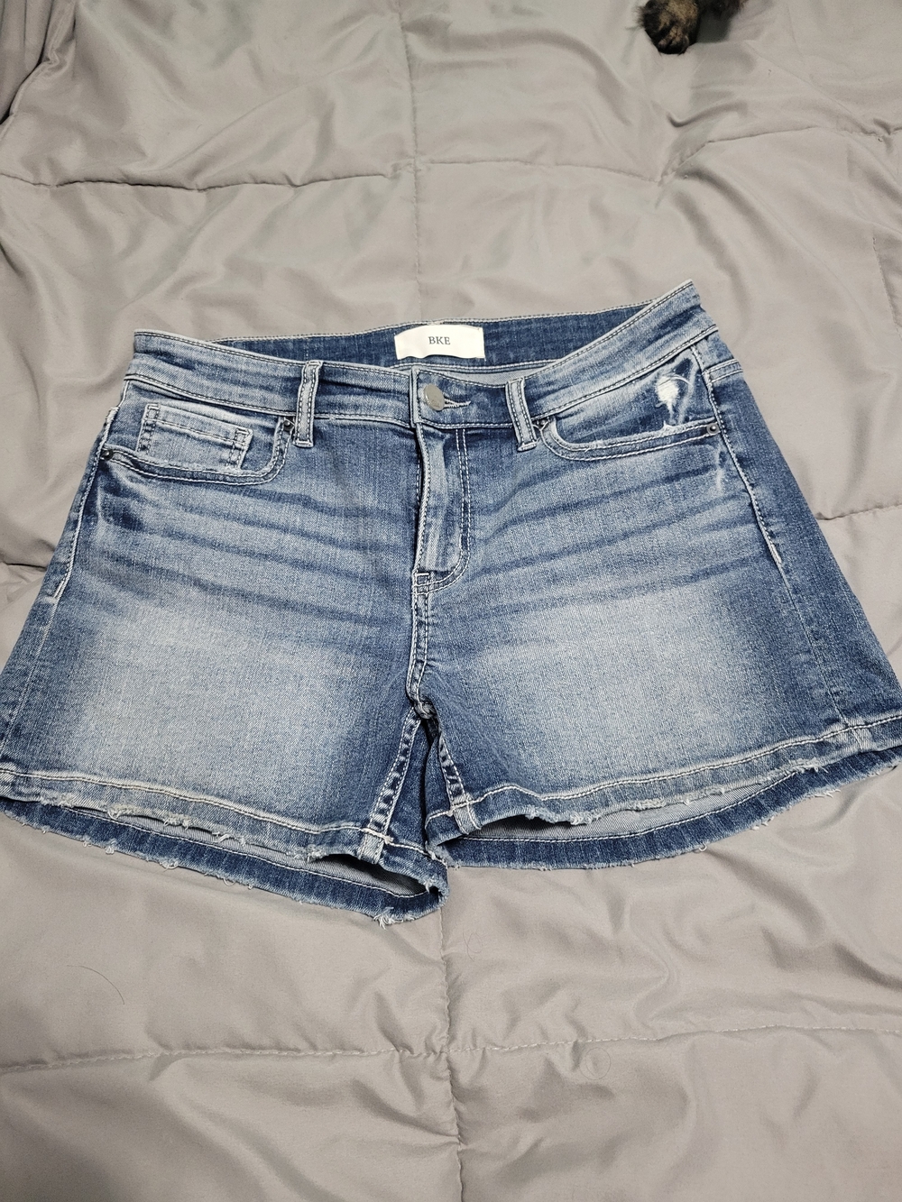 BKE Light Blue Washed Denim Frayed Hem Shorts